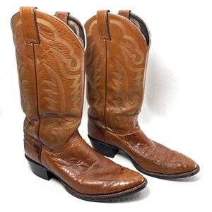 Justin VTG Distressed Leather Ostrich Cowboy Western Boots Brown USA Size 9 D